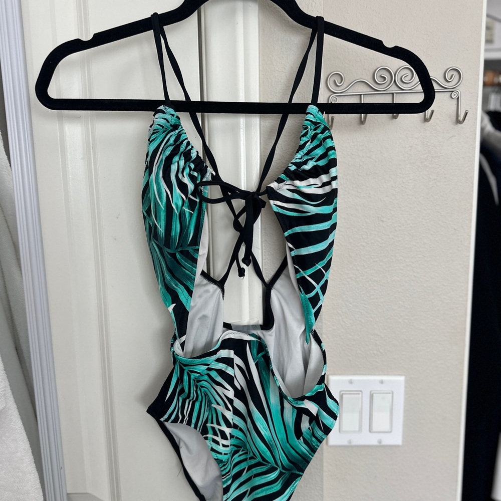 PINK Victoria's Secret Black and White One Piece with Plunging V-Neck